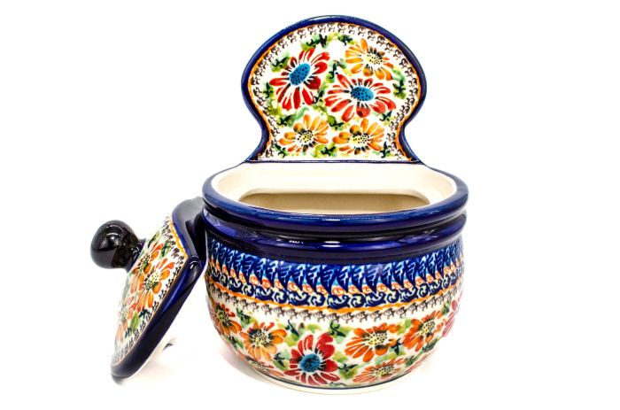 Recipient depozitare cu capac Floral Jungle, ceramica smaltuita, pictat manual,13,6 cm, volum 700 ml [2]