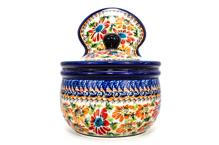 Recipient depozitare cu capac Floral Jungle, ceramica smaltuita, pictat manual,13,6 cm, volum 700 ml [4]