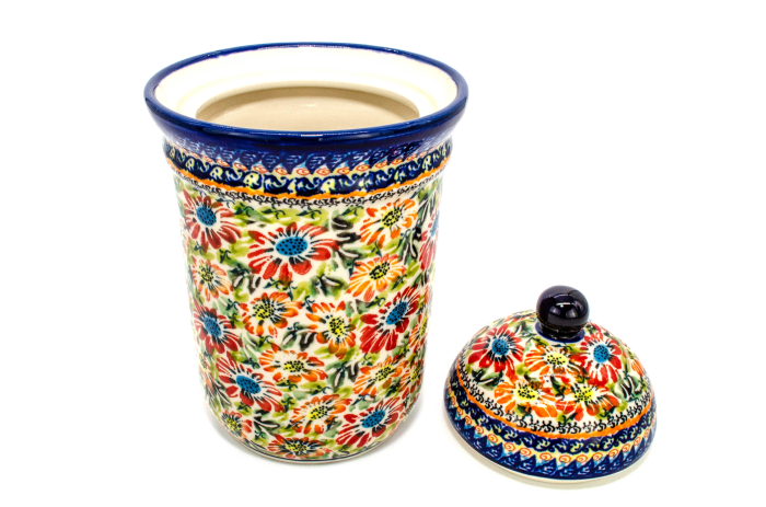 Recipient depozitare cu capac Flower Jungle, ceramica smaltuita, pictat manual, 16,5 x 16,5 cm , Volum 2 L [4]