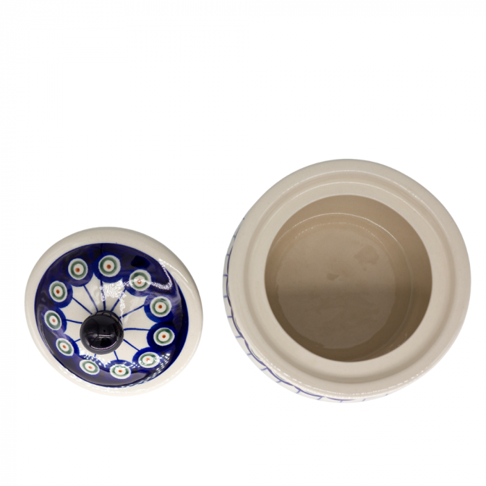 Recipient depozitare cu capac Peacock Eyes, ceramica smaltuita, pictat manual, 17,0 x 14,5 cm [4]