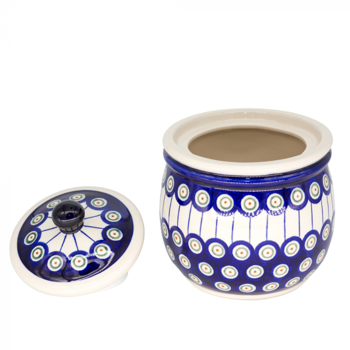 Recipient depozitare cu capac Peacock Eyes, ceramica smaltuita, pictat manual, 17,0 x 14,5 cm [3]