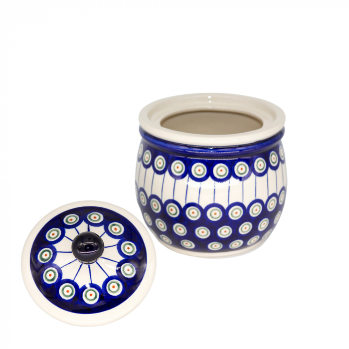 Recipient depozitare cu capac Peacock Eyes, ceramica smaltuita, pictat manual, 17,0 x 14,5 cm [2]