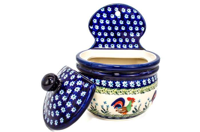 Recipient depozitare cu capac Vintage Rooster ceramica smaltuita, pictat manual,13,6 cm, volum 700 ml [2]