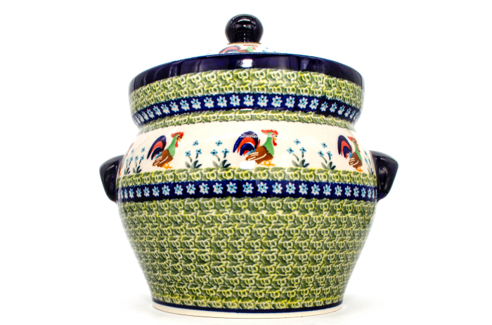 Recipient depozitare cu capac Vintage Rooster, ceramica smaltuita, pictat manual, volum 4 L [3]