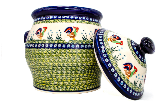 Recipient depozitare cu capac Vintage Rooster, ceramica smaltuita, pictat manual, volum 5 L [3]