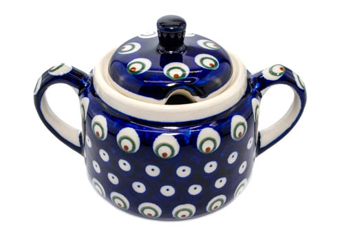 Recipient pentru zahar Blue Peacock Eyes, ceramica smaltuita, pictat manual, 350 ml [5]