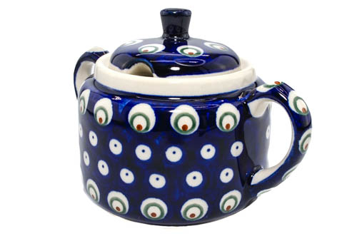 Recipient pentru zahar Blue Peacock Eyes, ceramica smaltuita, pictat manual, 350 ml [3]