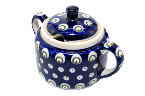 Recipient pentru zahar Blue Peacock Eyes, ceramica smaltuita, pictat manual, 350 ml [4]