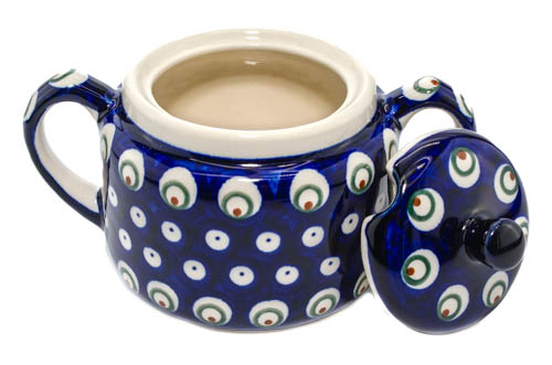 Recipient pentru zahar Blue Peacock Eyes, ceramica smaltuita, pictat manual, 350 ml [6]
