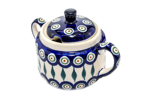 Recipient pentru zahar Peacock Tear Drops, ceramica smaltuita, pictat manual, 350 ml [3]