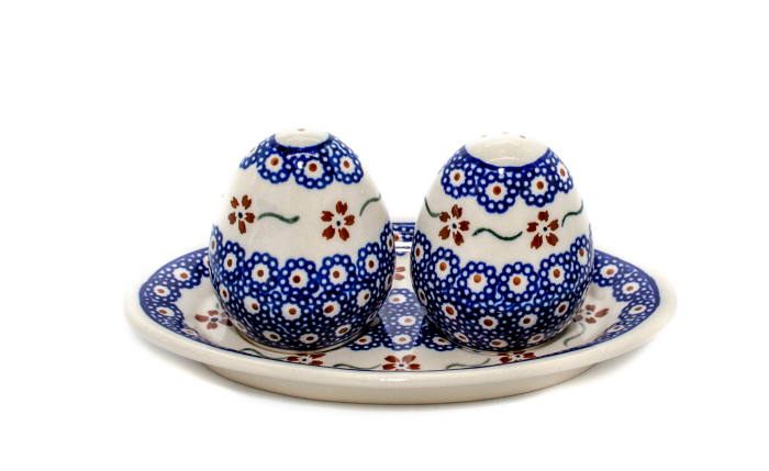 Set 2 recipiente sare si piper cu tava Flowery, ceramica smaltuita, pictata manual, 6,4/18,4 x 10,4 cm [4]