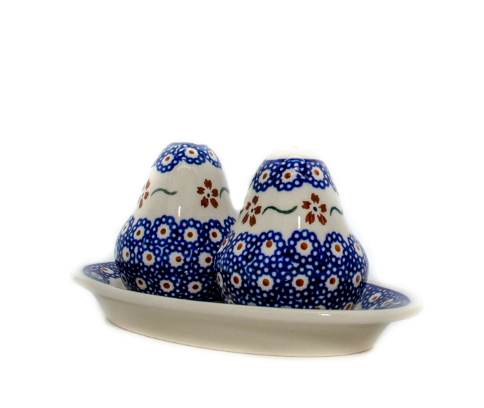 Set 2 recipiente sare si piper cu tava Flowery, ceramica smaltuita, pictata manual, 6,4/18,4 x 10,4 cm [3]