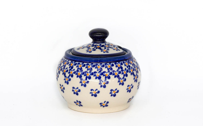 Set cafea /ceai pentru 2 persoane Blue Field, ceainic+2 cani+recipient zahar, ceramica poloneza, pictata manual [4]