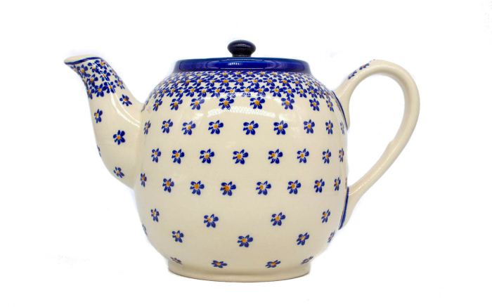 Set cafea /ceai pentru 2 persoane Blue Field, ceainic+2 cani+recipient zahar, ceramica poloneza, pictata manual [2]