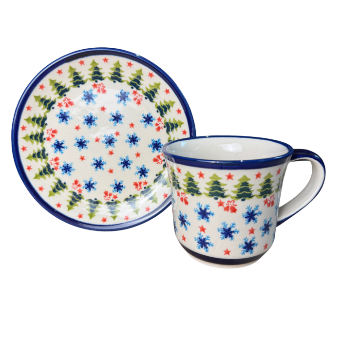 Set mic dejun pentru o persoana, cana ceai / cicolata calda / cereale cu lapte / vin fiert, 500 ml  + farfurie Winterland , ceramica smaltuita, pictata manual [1]