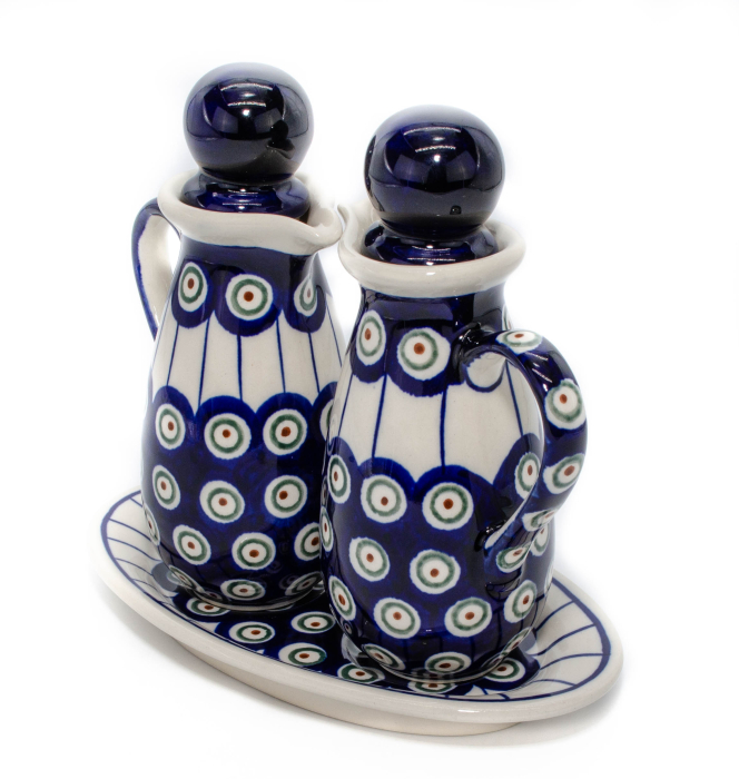 Set oliviera 2 recipiente cu tava, Peacock Eyes, ceramica smaltuita, pictata manual, 22,6/18,4 x 15,0 cm [2]