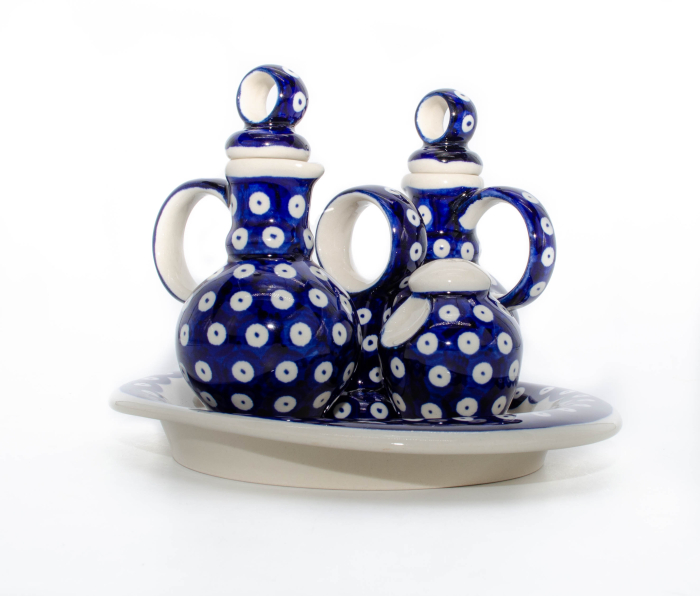Set oliviera 4 recipiente cu tava, Blue Eyes, ceramica smaltuita, pictata manual, 22,6/18,4 x 15,0 cm [6]