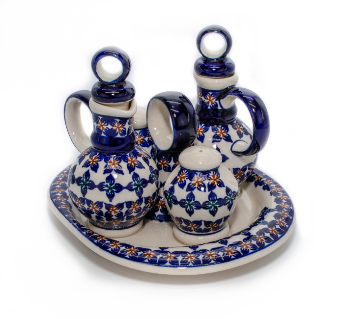 Set oliviera 4 recipiente cu tava, Flower Laces, ceramica smaltuita, pictata manual, 22,6/18,4 x 15,0 cm [3]