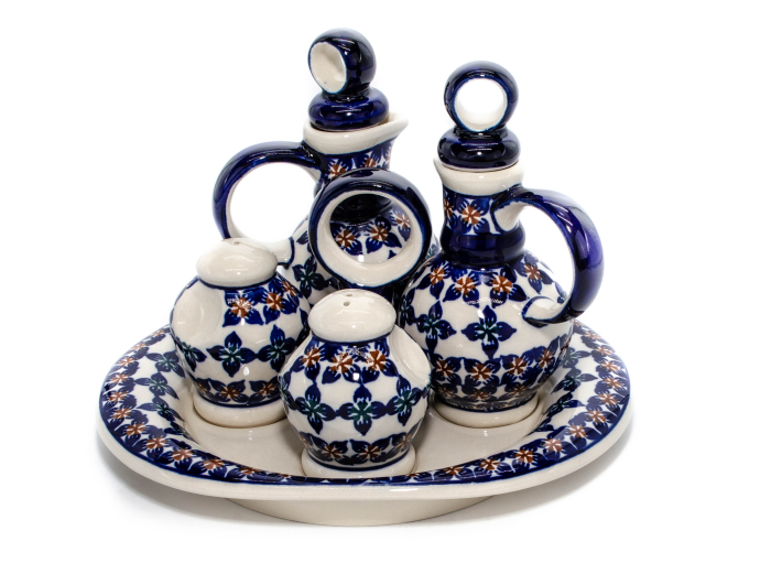 Set oliviera 4 recipiente cu tava, Flower Laces, ceramica smaltuita, pictata manual, 22,6/18,4 x 15,0 cm [2]