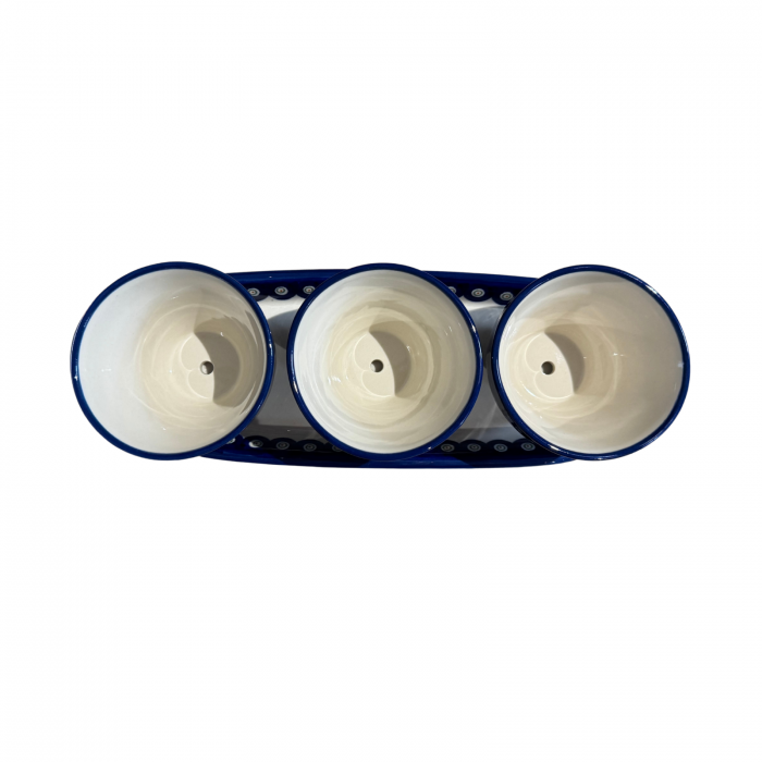 Set trei ghivece cu farfurie Floral Peacock, ceramica smaltuita, pictate manual [6]