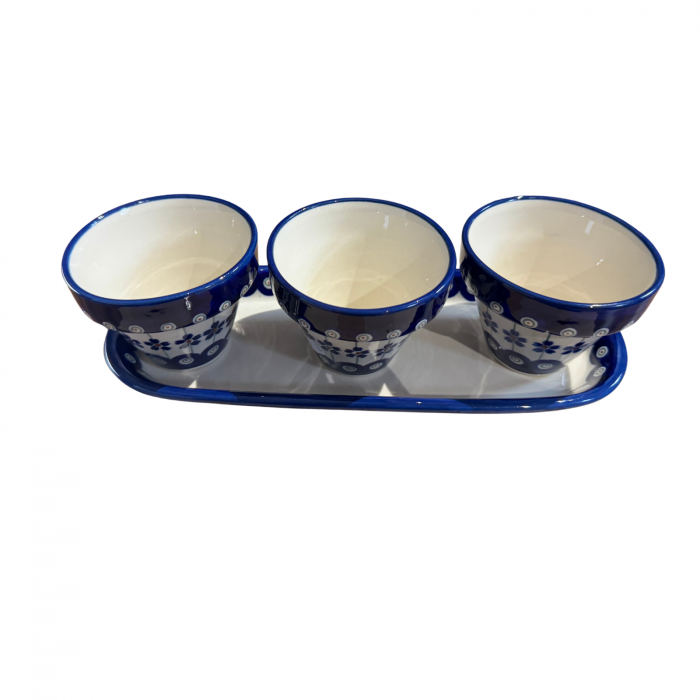 Set trei ghivece cu farfurie Floral Peacock, ceramica smaltuita, pictate manual [3]