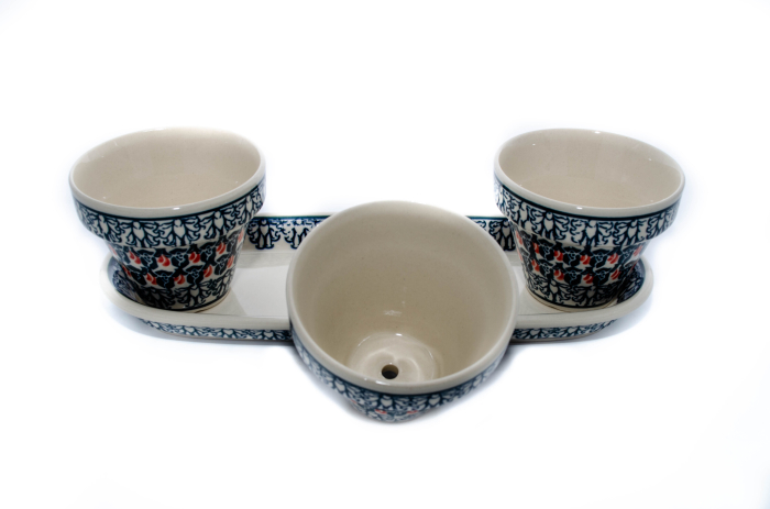 Set trei ghivece cu farfurie Flower Bed, ceramica smaltuita, pictate manual [6]