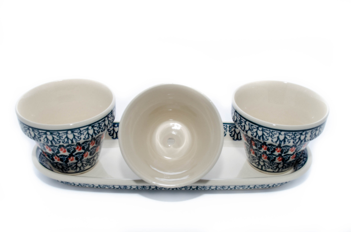 Set trei ghivece cu farfurie Flower Bed, ceramica smaltuita, pictate manual [5]
