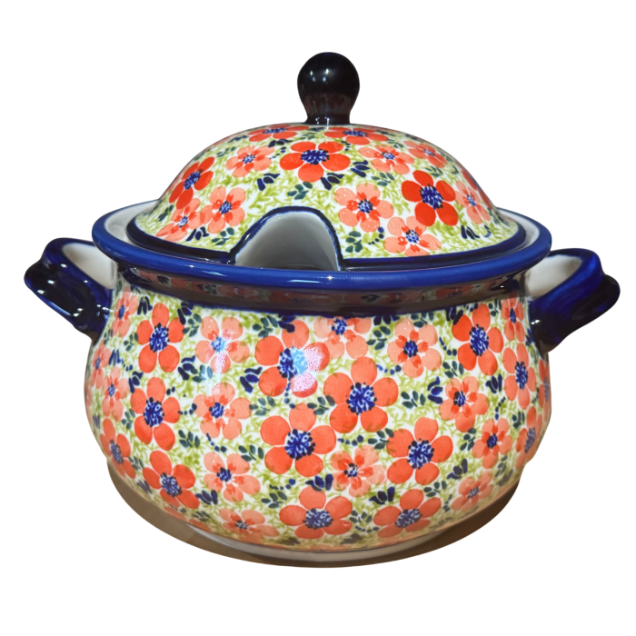 Supiera cu capac Fire Poppies, ceramica smaltuita, pictata manual, volum 3 L [1]