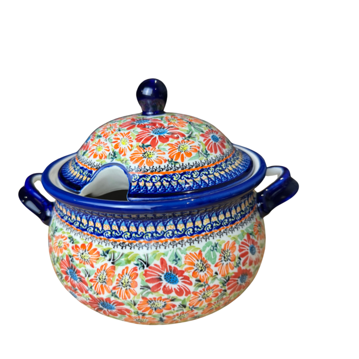Supiera cu capac, Flower Jungle, ceramica smaltuita, pictata manual, volum 3 L [2]
