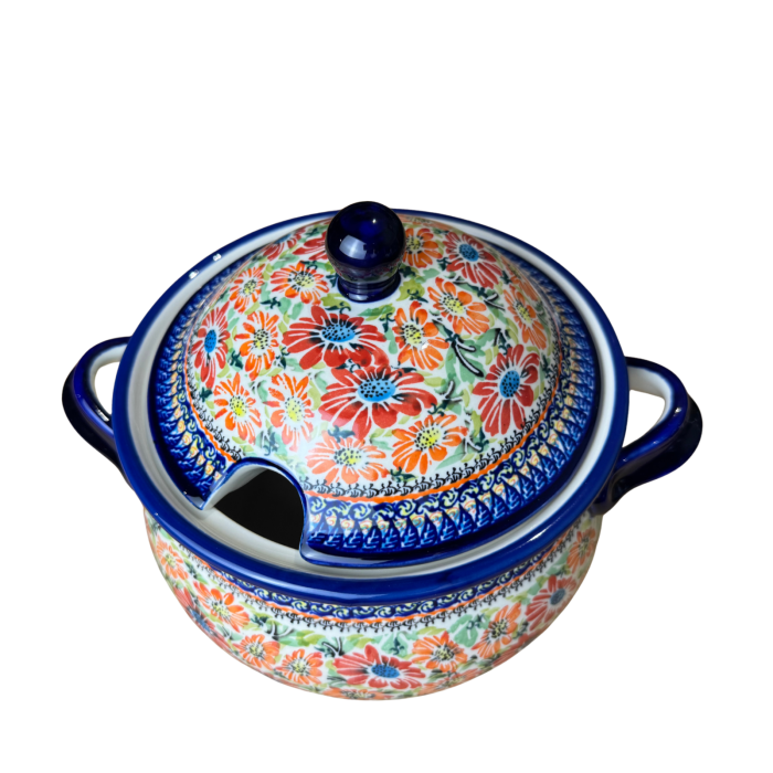 Supiera cu capac, Flower Jungle, ceramica smaltuita, pictata manual, volum 3 L [5]