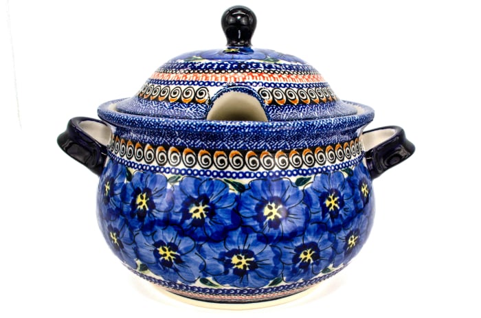 Supiera cu capac Hibiscus Drops, ceramica smaltuita, pictata manual, volum 3 L [3]