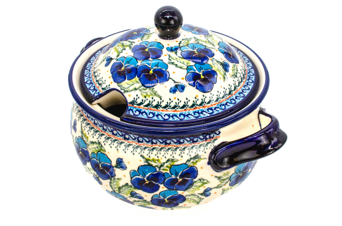 Supiera cu capac, Pansies Bouquet, ceramica smaltuita, pictata manual, volum 4,5 L [3]