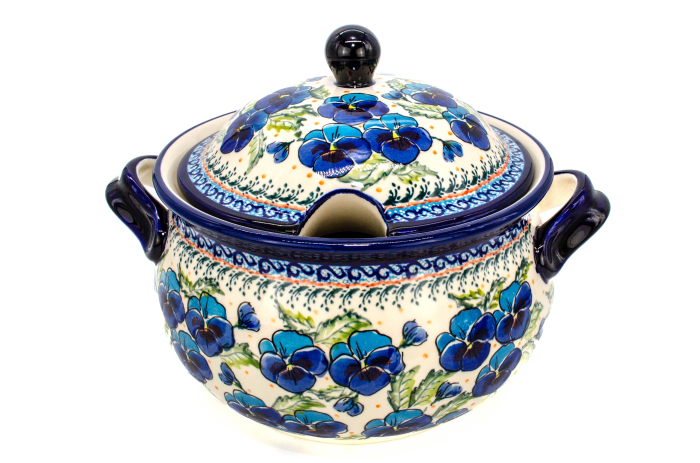 Supiera cu capac, Pansies Bouquet, ceramica smaltuita, pictata manual, volum 4,5 L [5]