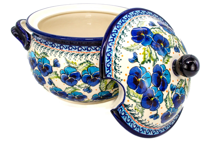 Supiera cu capac, Pansies Bouquet, ceramica smaltuita, pictata manual, volum 4,5 L [2]