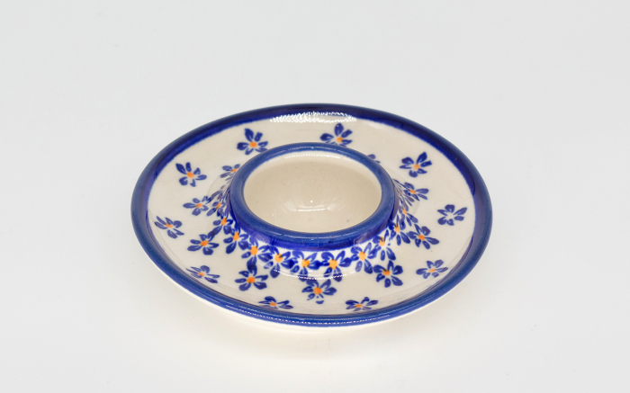 Suport pentru ou cu farfurie Blue Field, ceramica smaltuita, pictat manual, 11,2 cm [2]