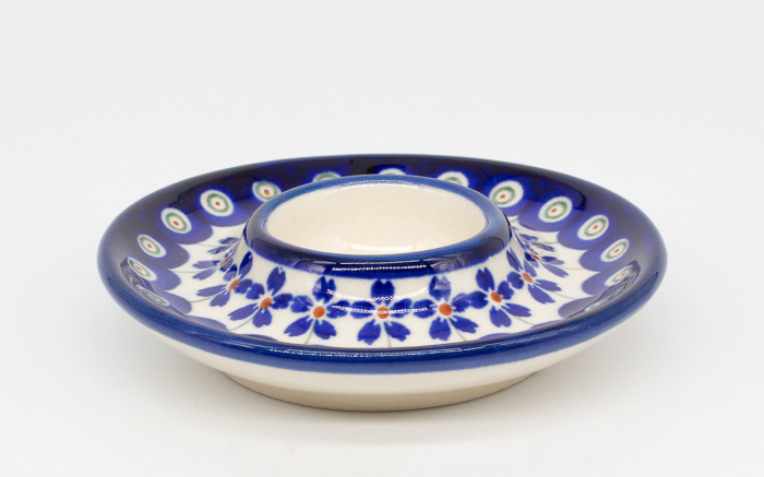 Suport pentru ou cu farfurie Floral Peacock, ceramica smaltuita, pictat manual, 11,2 cm [2]