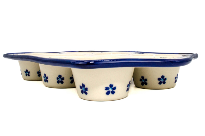 Tava briose, ceramica smaltuita Blue Flowers, pictata manual, 22,2 x 37,8 cm [4]