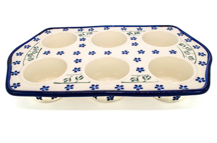 Tava briose, ceramica smaltuita Blue Flowers, pictata manual, 22,2 x 37,8 cm [2]