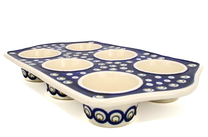 Tava briose ceramica smaltuita Blue Peacock Eyes, pictata manual, 22,2 x 37,8 cm [3]