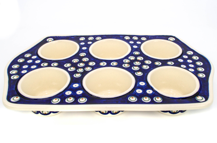 Tava briose ceramica smaltuita Blue Peacock Eyes, pictata manual, 22,2 x 37,8 cm [2]