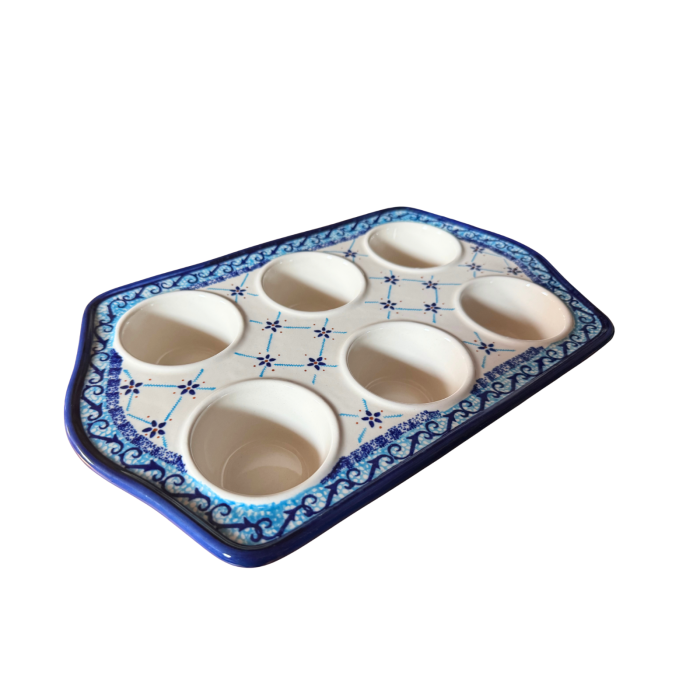 Tava briose, Little Blue Flowers, ceramica smaltuita, pictata manual, 22,2 x 37,8 cm [4]