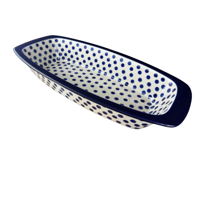 Tava cozonac Blue Dots, ceramica smaltuita, pictata manual, 36,0 x 18,0 cm [5]