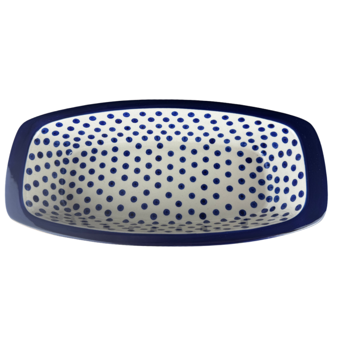 Tava cozonac Blue Dots, ceramica smaltuita, pictata manual, 36,0 x 18,0 cm [3]