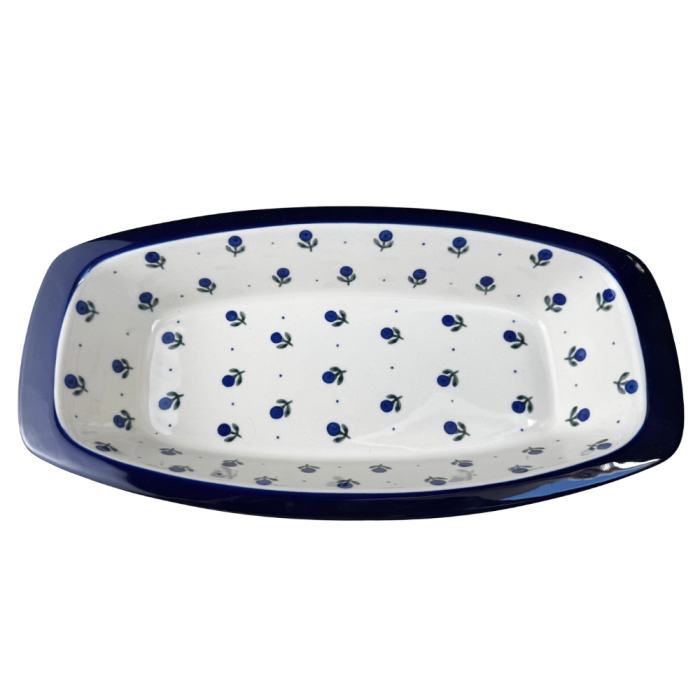 Tava cozonac Blue Spring, ceramica smaltuita, pictata manual, 36,0 x 18,0 cm [3]