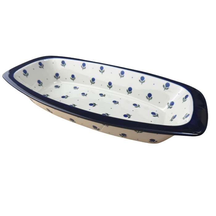 Tava cozonac Blue Spring, ceramica smaltuita, pictata manual, 36,0 x 18,0 cm [5]
