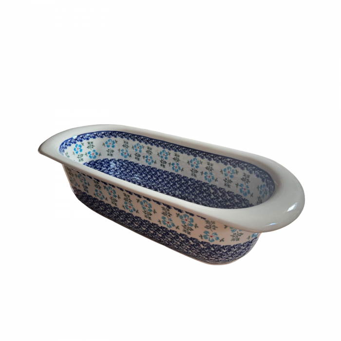 Tava cozonac Forget-me-nots, ceramica smaltuita, pictata manual, 39,0 x 17,5 cm [2]