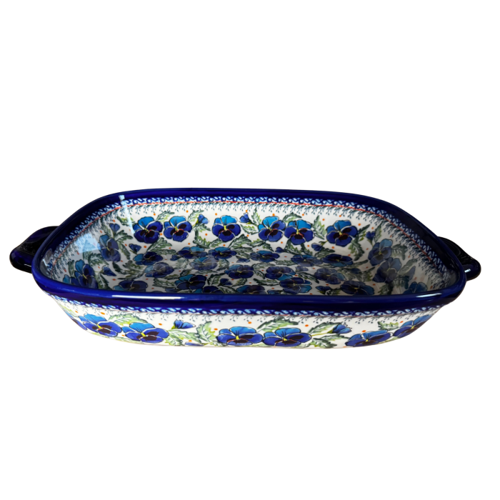 Tava cu manere pentru cuptor, Pansies Bouquet , dreptunghiulara, ceramica smaltuita, pictata manual, 27,2 x 45,0 cm, volum 3,5 L [8]