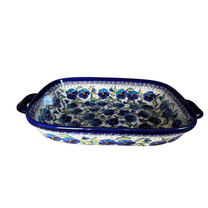 Tava cu manere pentru cuptor, Pansies Bouquet , dreptunghiulara, ceramica smaltuita, pictata manual, 27,2 x 45,0 cm, volum 3,5 L [10]