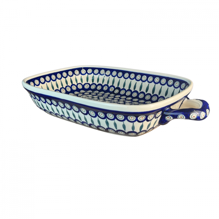 Tava cu manere pentru cuptor, Peacock Tear Drops, dreptunghiulara, ceramica smaltuita, pictata manual, 27,2 x 45,0 cm, volum 3,5 L [2]