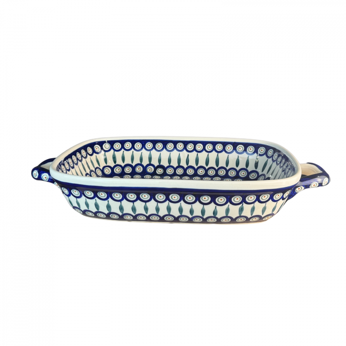 Tava cu manere pentru cuptor, Peacock Tear Drops, dreptunghiulara, ceramica smaltuita, pictata manual, 27,2 x 45,0 cm, volum 3,5 L [6]